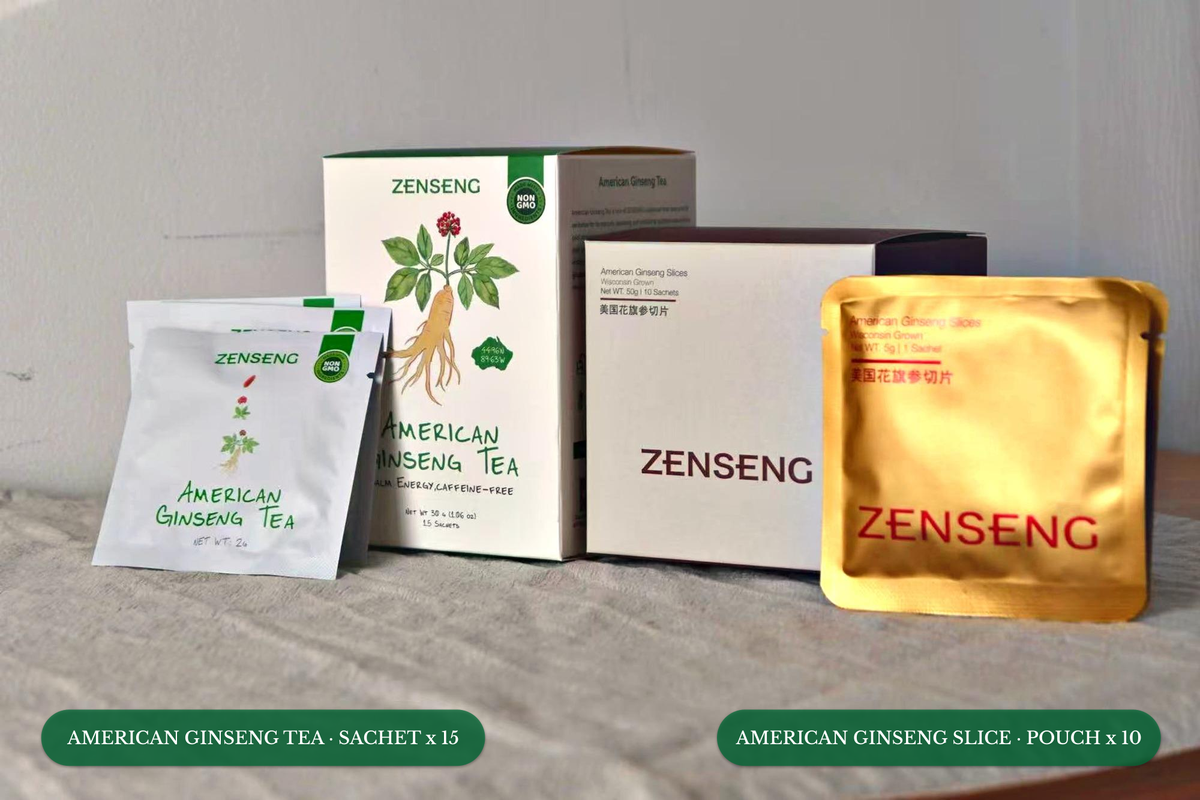 ZENSENG American Ginseng Bundle - Individually-Wrapped Slices & Tea Bags